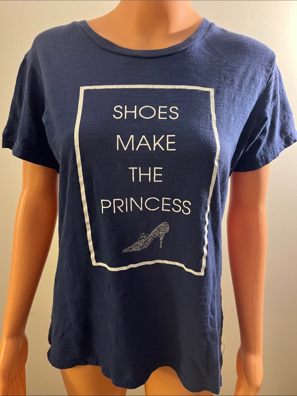 Disney Navy Short Sleeve Tee with White Princess Shoe Graphic